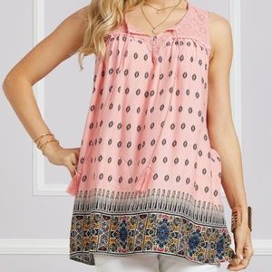 Suzanne Betro Dusty Rose Arabesque Lace-Yoke Tunic